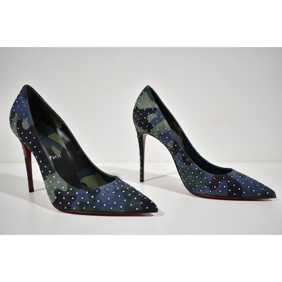 Christian Louboutin Kate Plume 100 Camo Blue Green Suede Classic Heel Pump 38.5 - Picture 4 of 12